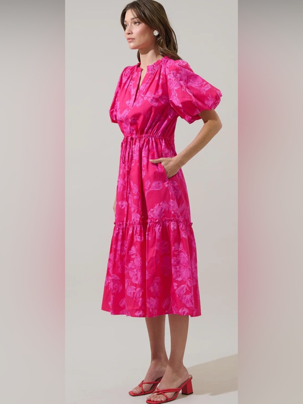 Sugarlips Fuchsia Floral Midi Dress - Size XL